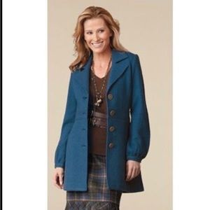 Cabi Peacock Blue Merino Wool Woman’s Coat Large